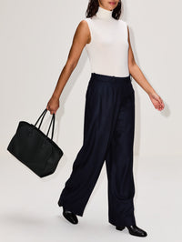 Wide Flannel Trouser,TOTÉME,NAVY,Image 3