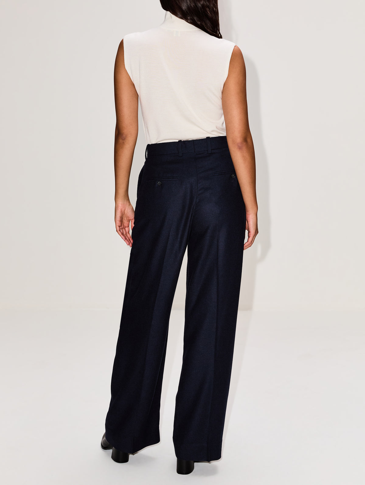 Wide Flannel Trouser,TOTÉME,NAVY,Image 4