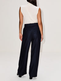 Wide Flannel Trouser,TOTÉME,NAVY,Image 4