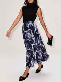 Pleated Midi Skirt,ERDEM,BOTANICAL MIDNI,Image 3