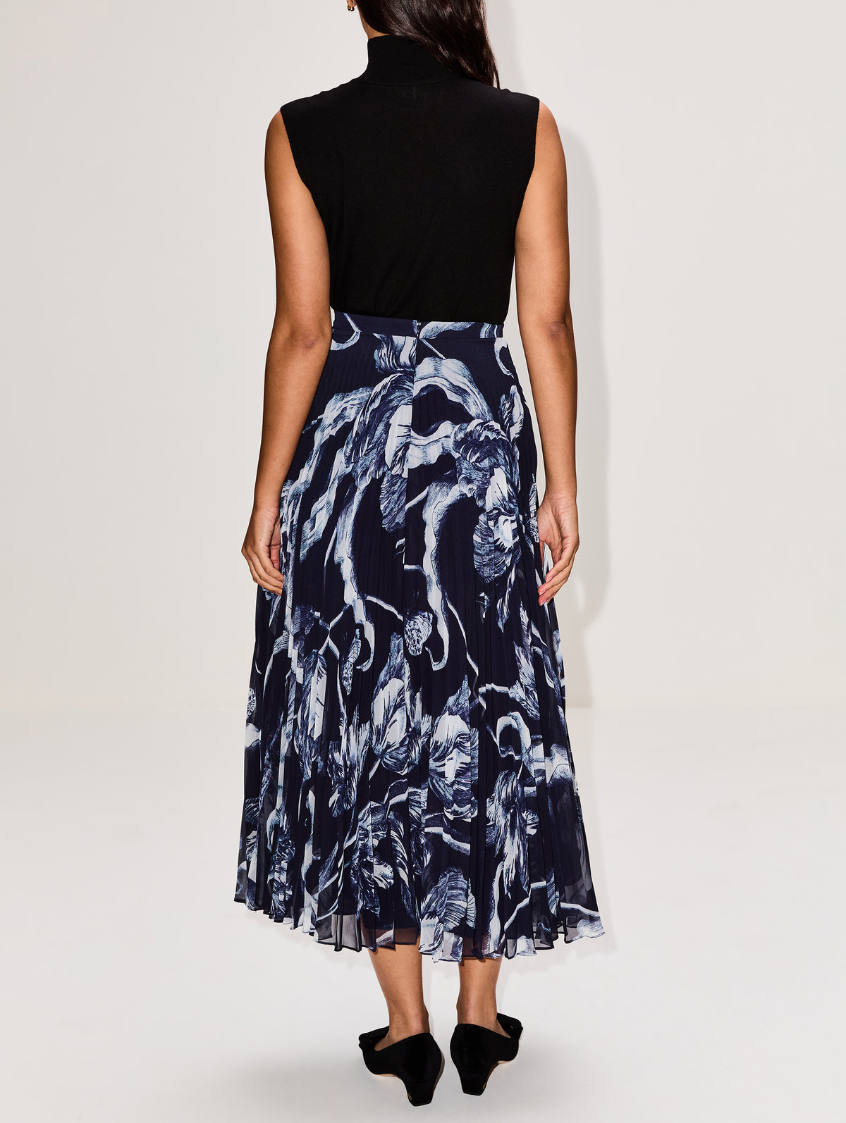 Pleated Midi Skirt,ERDEM,BOTANICAL MIDNI,Image 4