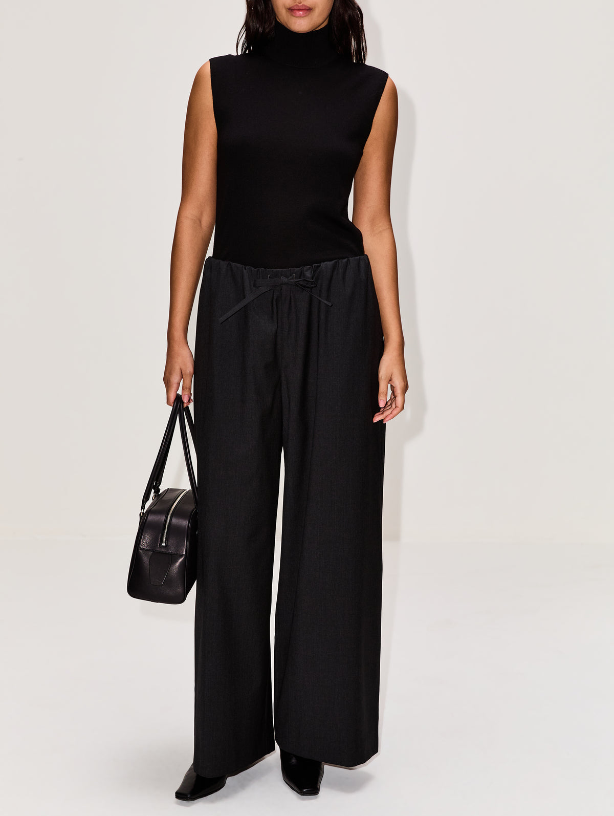 Drawstring Dinner Trouser,TOTÉME,CHARCOAL,Image 2