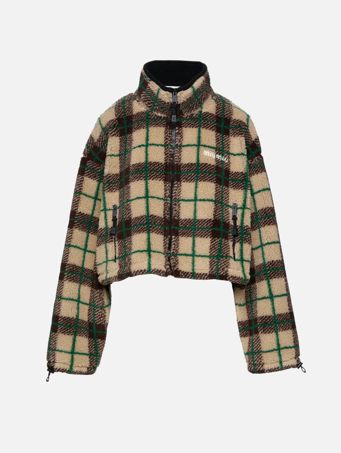 Checkered Teddy Jacket,MIU MIU,ALBINO/COCOA,Image 1