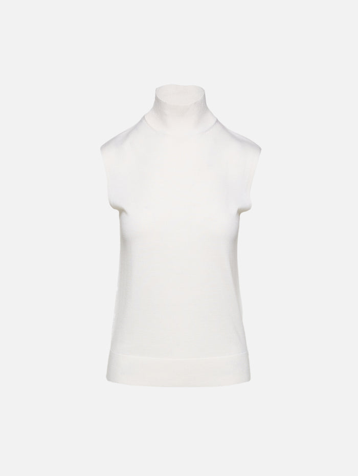 Sleeveless Fine Turtleneck Top,TOTÉME,ECRU,Image 1