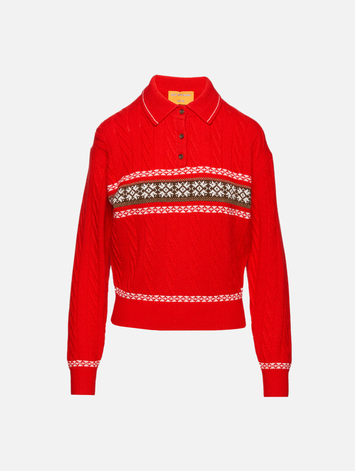Cable Collegiate Polo Sweater,GUEST IN RESIDENCE,CHILI COMBO,Image 1