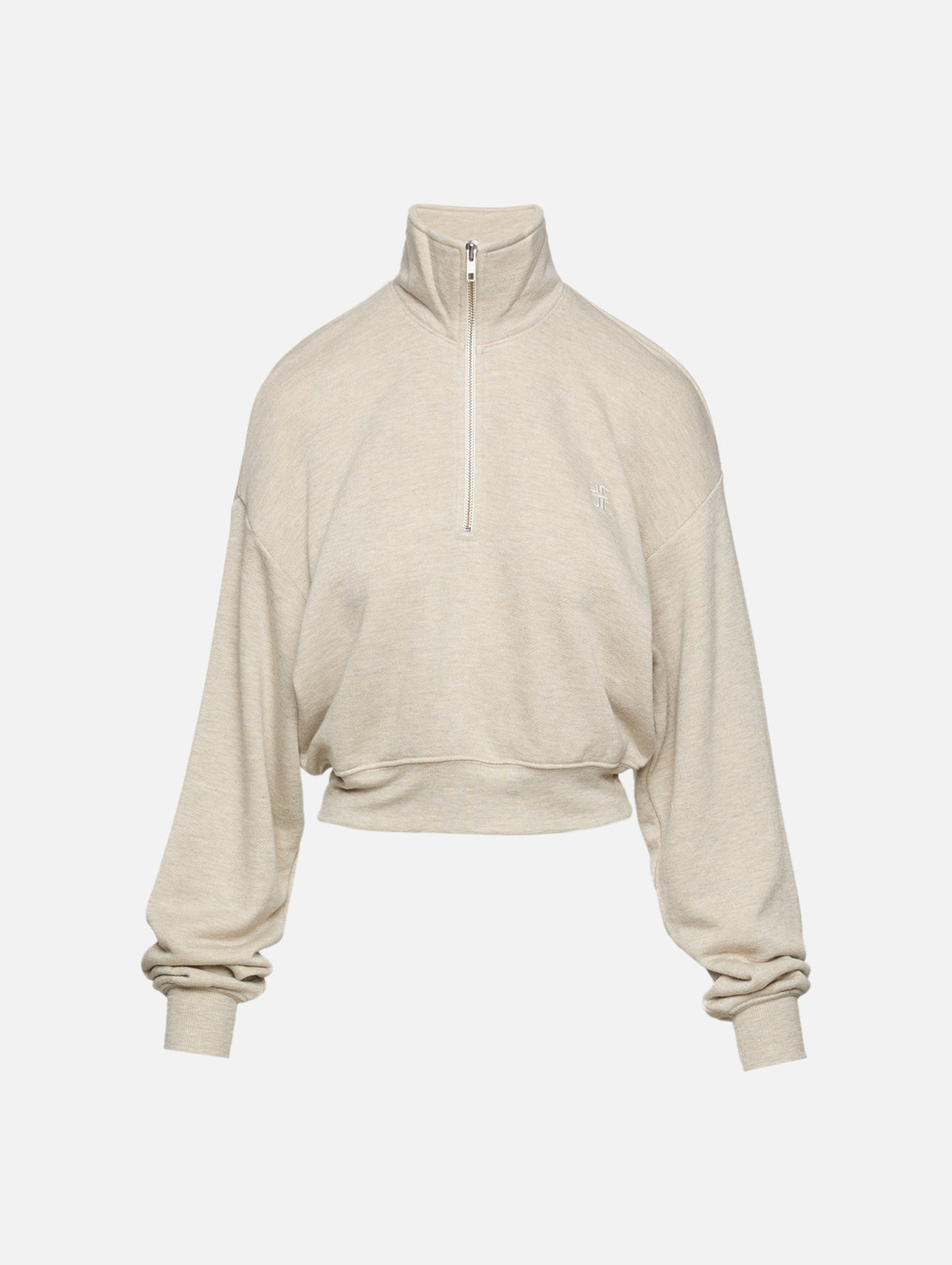 Cropped Half Zip Sweatshirt,ÉTERNE,HEATHER OATMEAL,Image 1