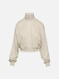 Cropped Half Zip Sweatshirt,ÉTERNE,HEATHER OATMEAL,Image 1