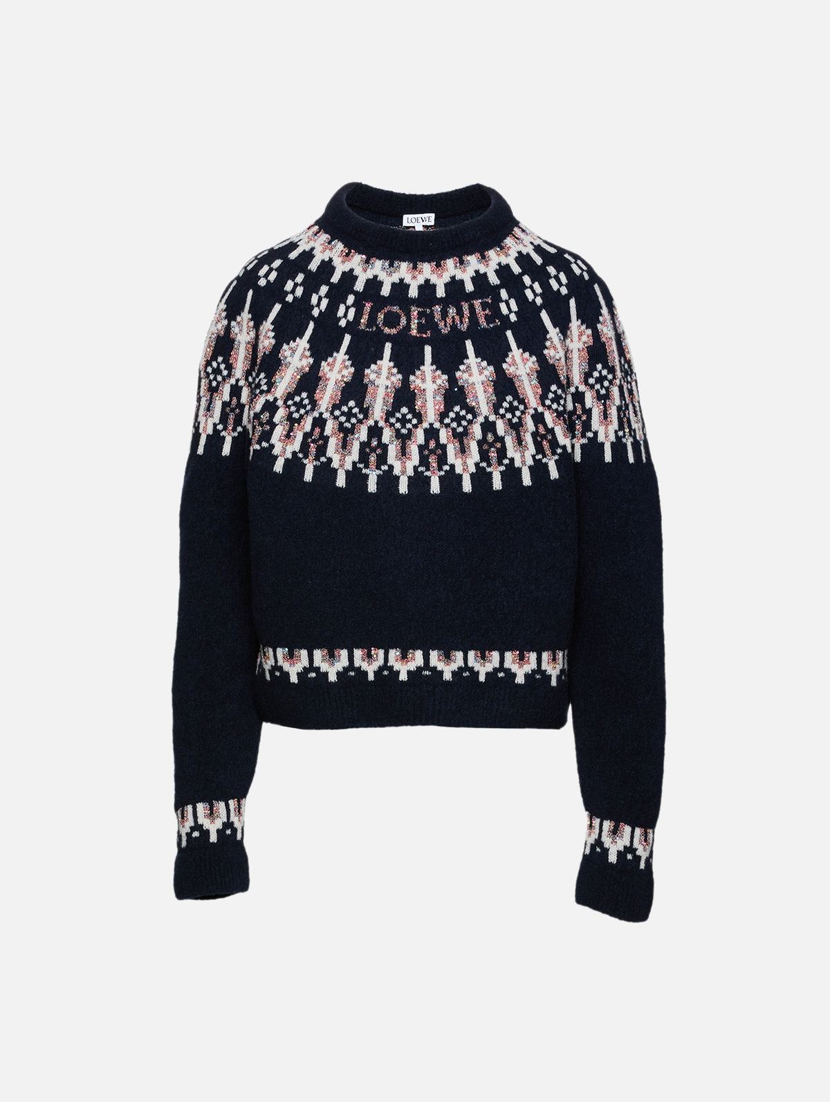 Printed Crew Neck Sweater,LOEWE,NAVY/MULTI,Image 1