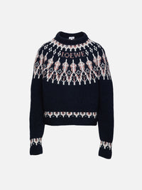 Printed Crew Neck Sweater,LOEWE,NAVY/MULTI,Image 1