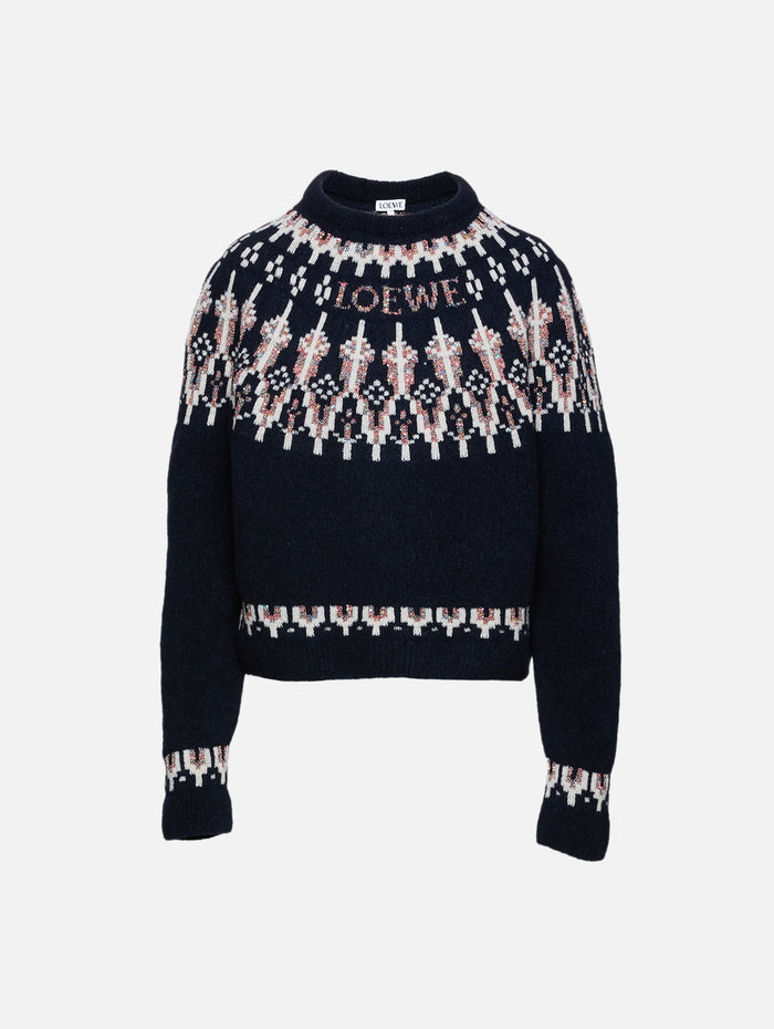 Printed Crew Neck Sweater,LOEWE,NAVY/MULTI,Image 1