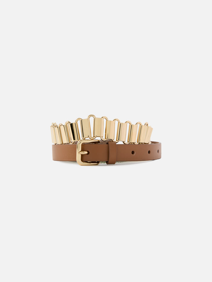 Chain Leather Belt,MIU MIU,CARAMEL,Image 1