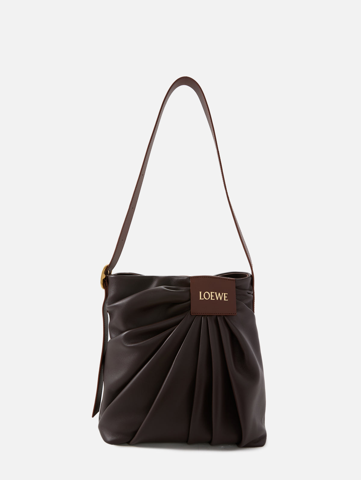 Draped Tote Bag,LOEWE,DARK BROWN,Image 1