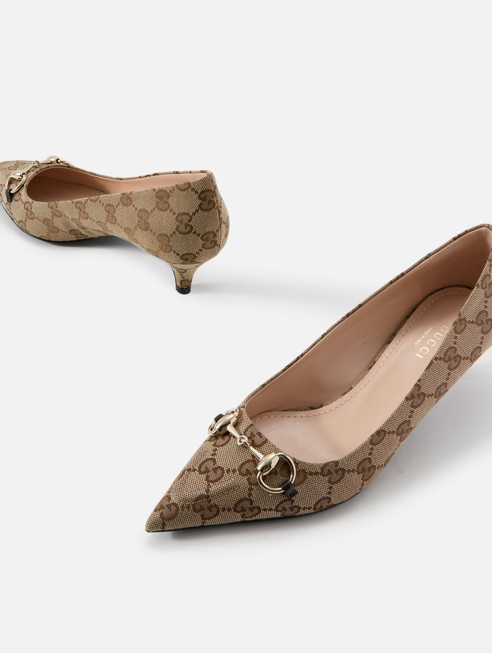 Erin Horsebit Pump,GUCCI,BEIGE EBONY,Image 1