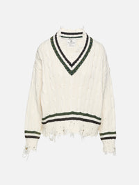 Cropped Cable Tennis Sweater,DENIMIST,CREAM/BLACK/GREEN,Image 1