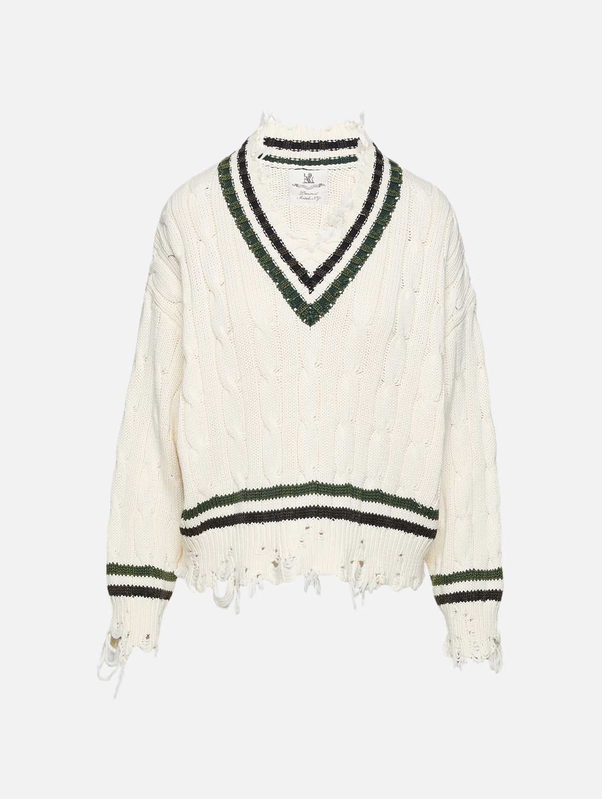 Cropped Cable Tennis Sweater,DENIMIST,CREAM/BLACK/GREEN,Image 2