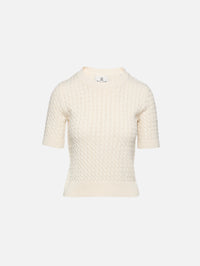 Short Sleeve Cable Top,DENIMIST,CREAM KHAKI,Image 1