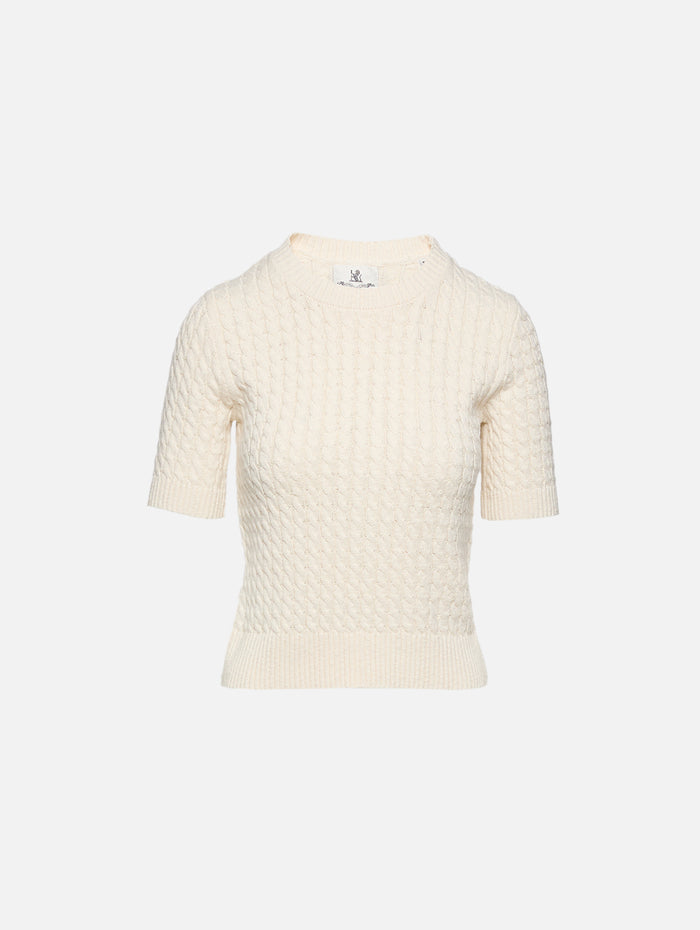 Short Sleeve Cable Top,DENIMIST,CREAM KHAKI,Image 1