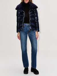 Faux Fur Collar Jacket,HERNO,BLUE,Image 2