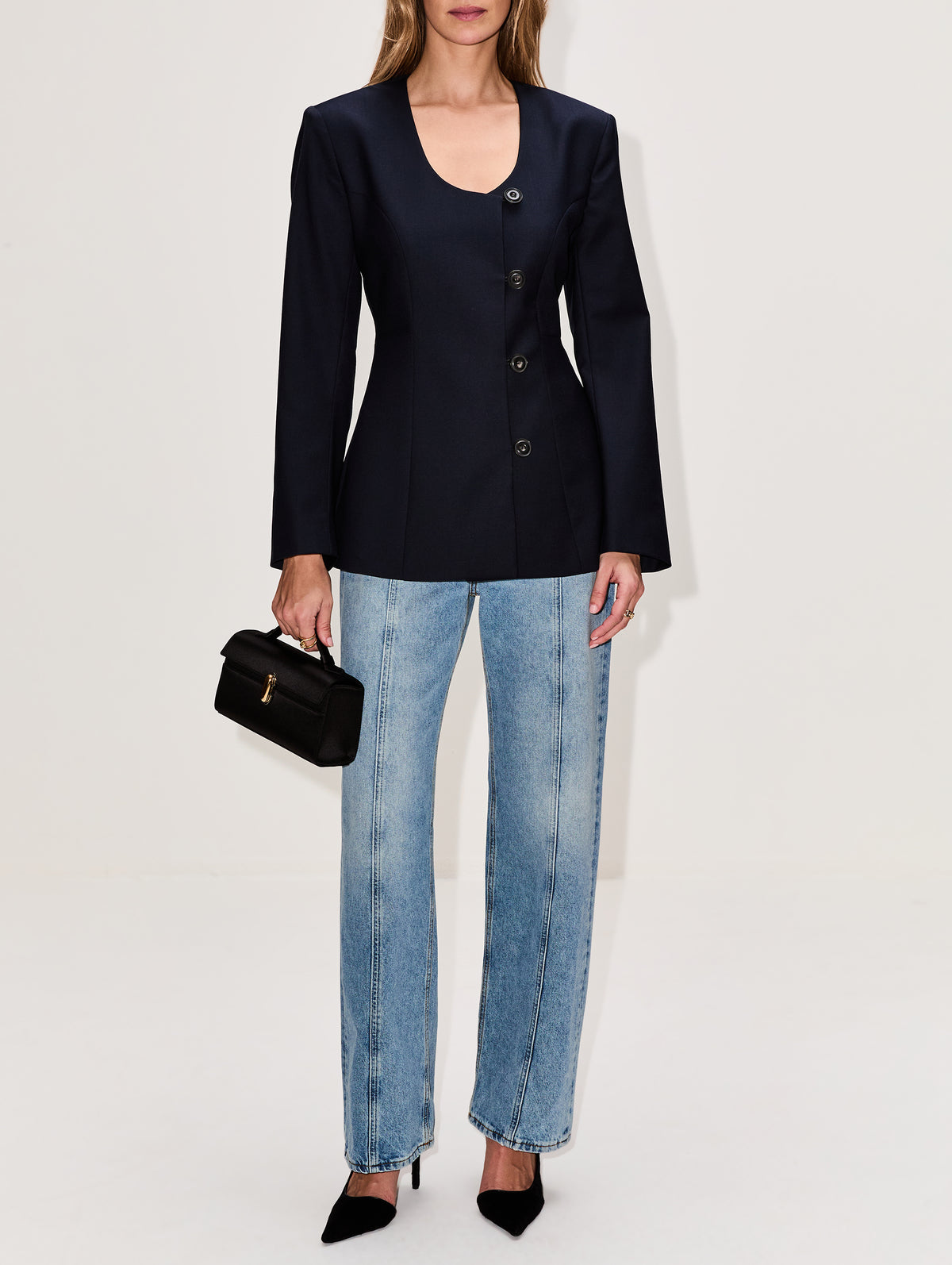 Collarless Blazer,HOUSE OF DAGMAR,DARK NAVY,Image 2