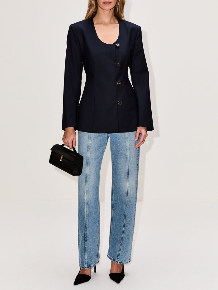 Collarless Blazer,HOUSE OF DAGMAR,DARK NAVY,Image 1