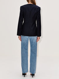 Collarless Blazer,HOUSE OF DAGMAR,DARK NAVY,Image 3