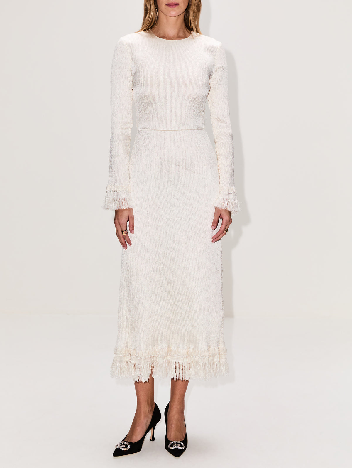 Mina Frayed Edge Dress,FFORME,CREAM,Image 2
