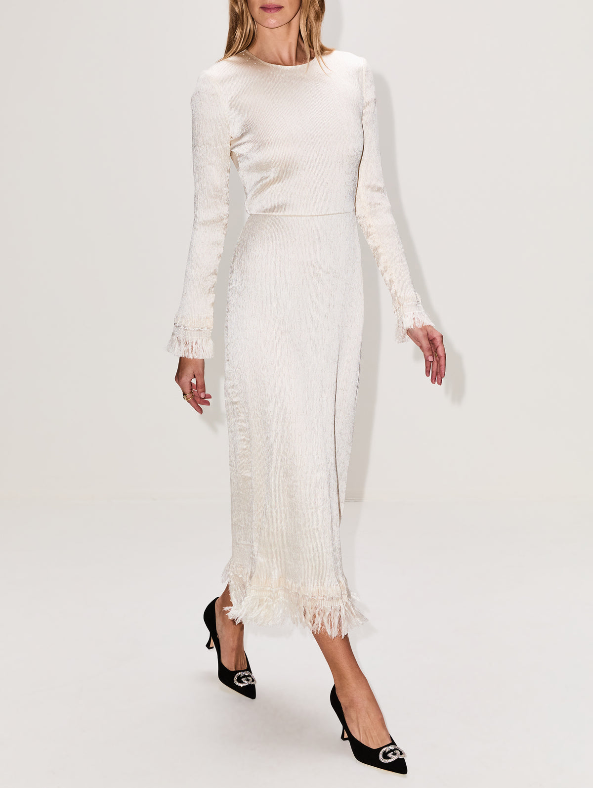 Mina Frayed Edge Dress,FFORME,CREAM,Image 3