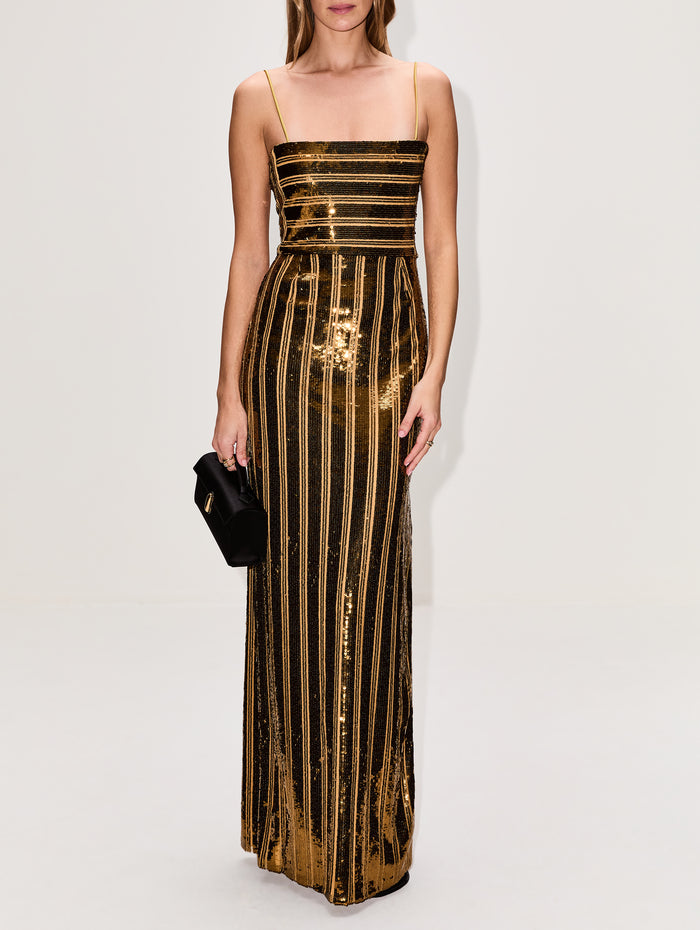 Stargaze Bandeau Dress,GALVAN,MUSTARD,Image 1