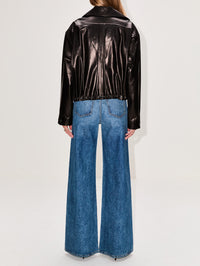 Leland Leather Shirt Jacket,BRANDON MAXWELL,BLACK,Image 3