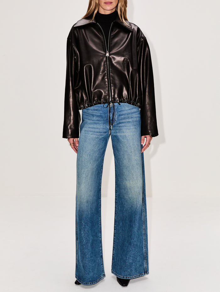 Leland Leather Shirt Jacket,BRANDON MAXWELL,BLACK,Image 1