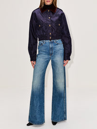 Shearling Collar Jacket,MIU MIU,BLUE,Image 2