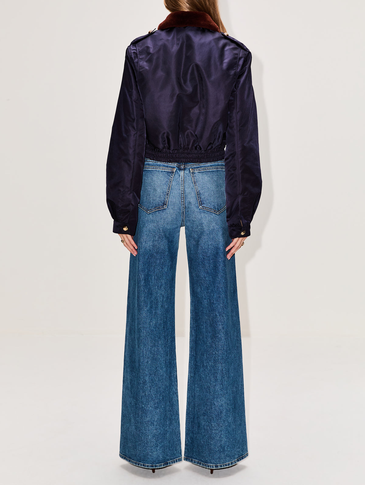 Shearling Collar Jacket,MIU MIU,BLUE,Image 3