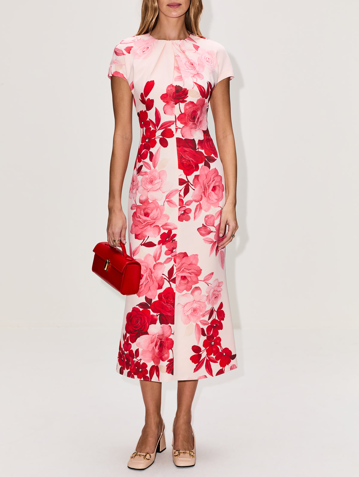 Draped Neckline Dress,MONIQUE LHUILLIER,POWDER PINK MULTI,Image 2