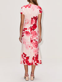 Draped Neckline Dress,MONIQUE LHUILLIER,POWDER PINK MULTI,Image 4