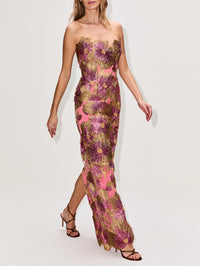 Metallic Raffia Dress,MONIQUE LHUILLIER,PLUMERIA MULTI,Image 3