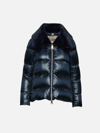 Faux Fur Collar Jacket,HERNO,BLUE,Image 1