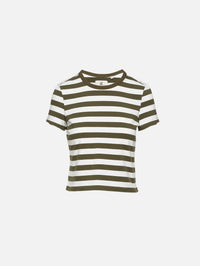 Stripped Baby Tee,DENIMIST,DARK OLIVE GREEN,Image 1