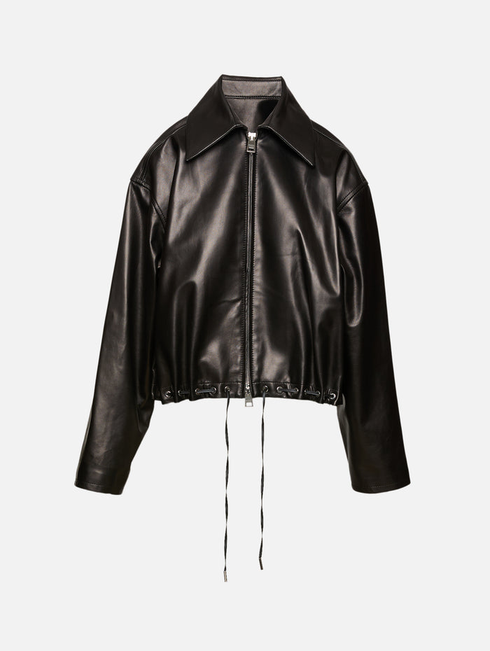 Leland Leather Shirt Jacket,BRANDON MAXWELL,BLACK,Image 1