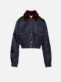 Shearling Collar Jacket,MIU MIU,BLUE,Image 1
