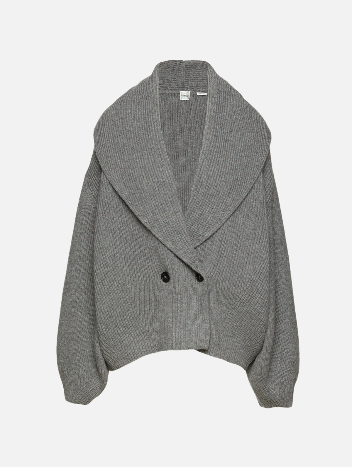 Shawl Lapel Cardigan,TOTÉME,MID GREY,Image 2