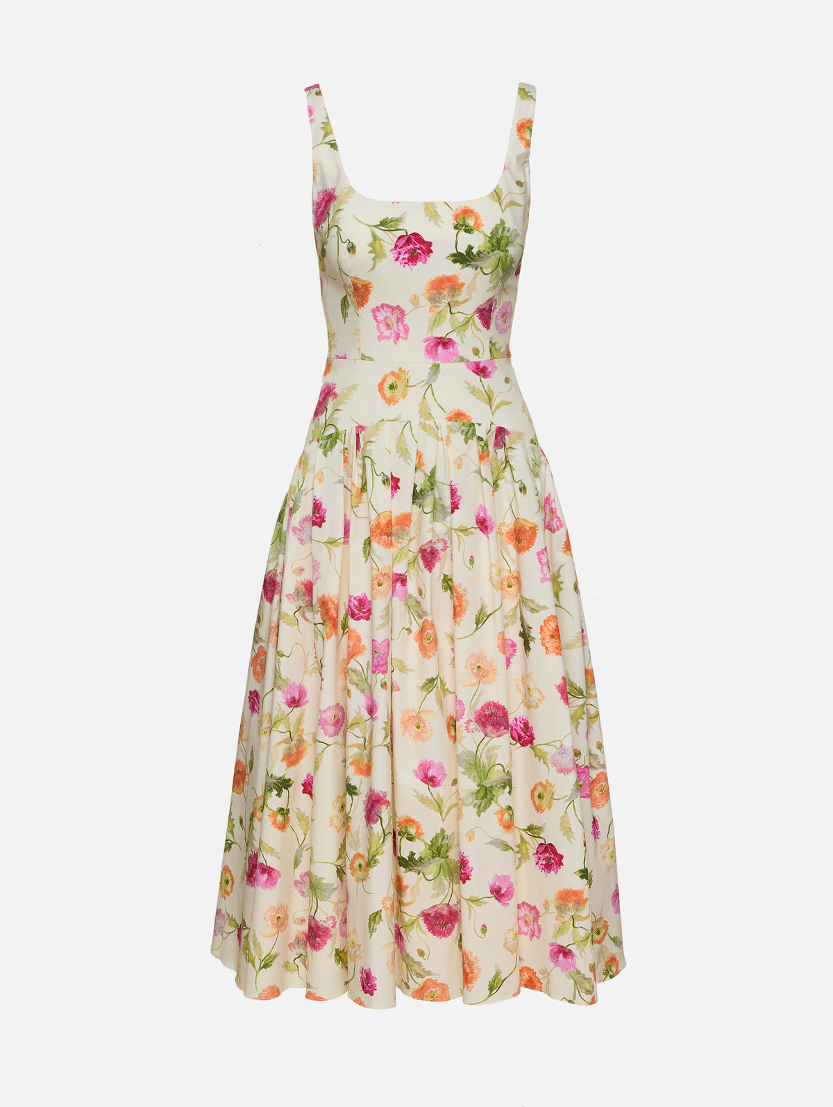 Sleeveless Poppy Print Dress,CAROLINA HERRERA,ALMOND MULTI,Image 1