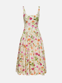 Sleeveless Poppy Print Dress,CAROLINA HERRERA,ALMOND MULTI,Image 2
