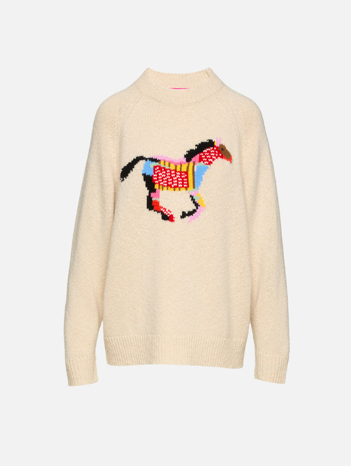 Glacier Horse Crew Sweater,THE ELDER STATESMAN,ECRU,Image 1