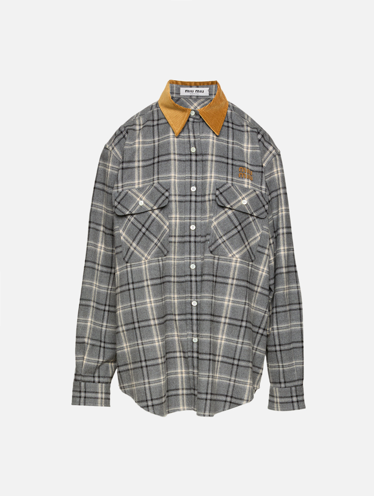 Plaid Flannel Top,MIU MIU,SLATE,Image 2