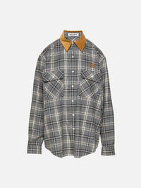 Plaid Flannel Top,MIU MIU,SLATE,Image 2