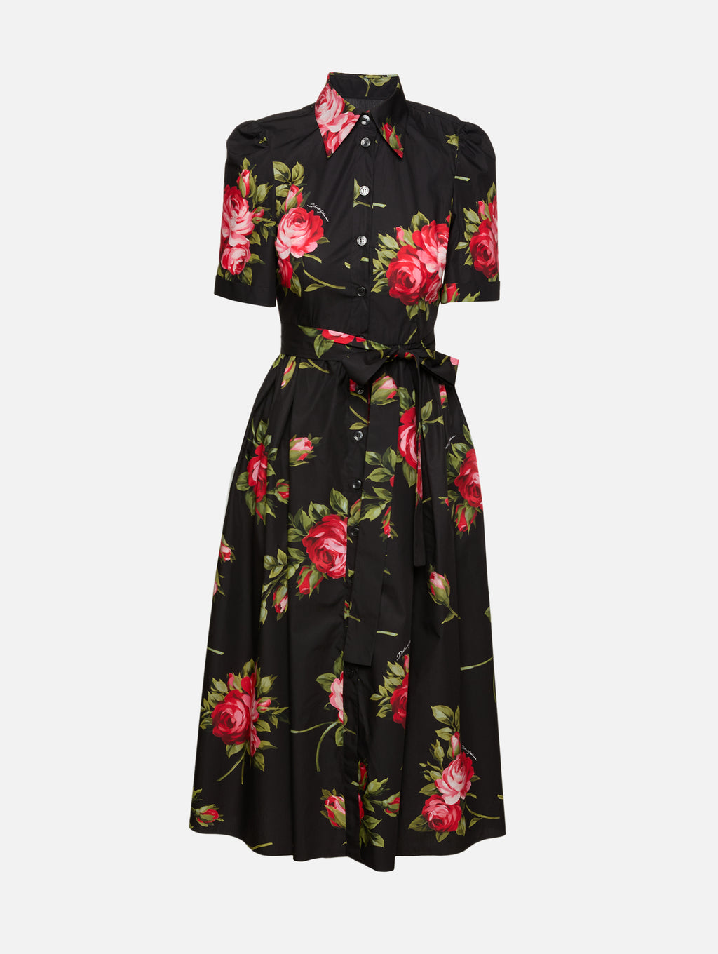 Dolce&Gabbana, Belted floral cotton shirt midi dress, Women, Black, XXXS, Dresses