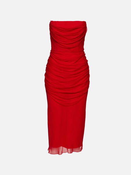 carolina herrera draped off-the-shoulder midi-dress Strapless Draped Midi Dress | CAROLINA HERRERA