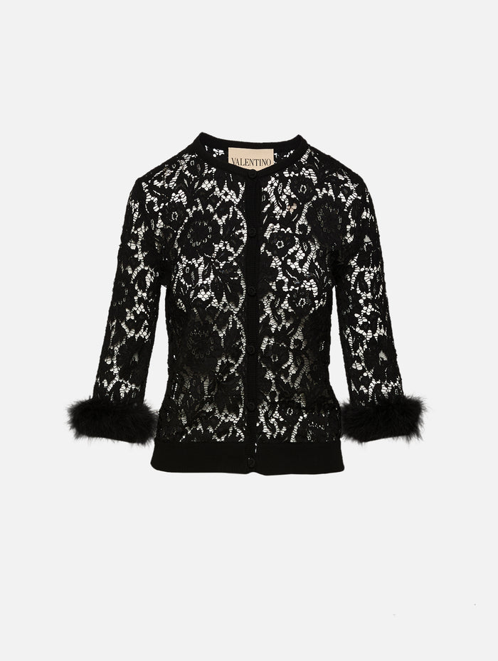Feather Lace Cardigan,VALENTINO GARAVANI,BLACK,Image 1