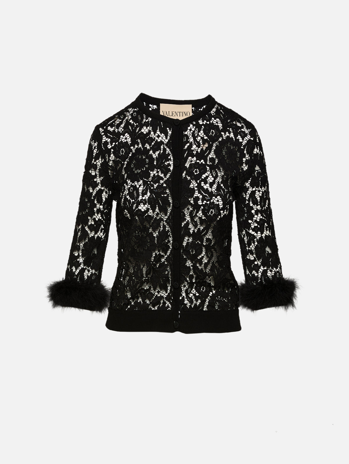 Feather Lace Cardigan,VALENTINO GARAVANI,BLACK,Image 1