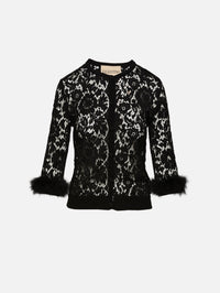 Feather Lace Cardigan,VALENTINO GARAVANI,BLACK,Image 1